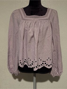 Universal Thread Lavender Embroidered Square-Neck Blouse